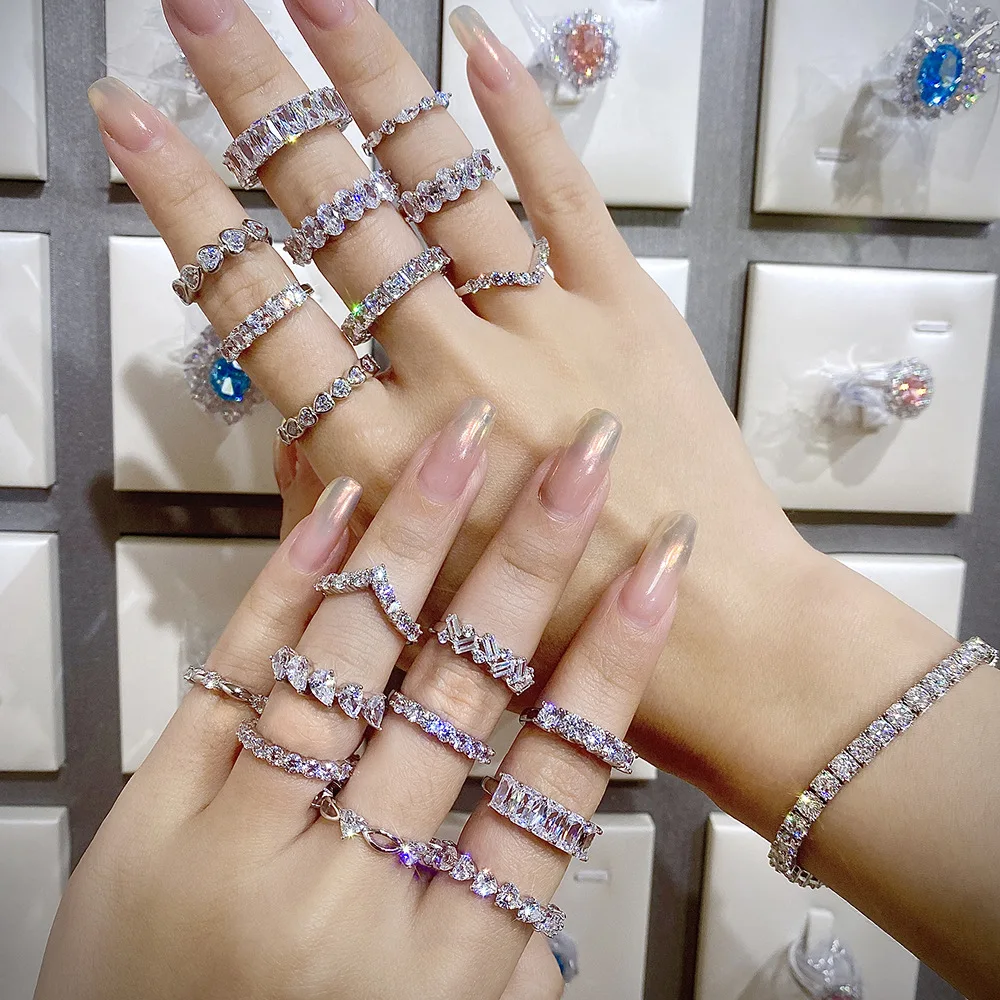 Wholesale Custom Light Luxury Fine Jewelry Engagement Wedding 925 Sterling Silver Stacking Zircon Rings For Women Jewelry