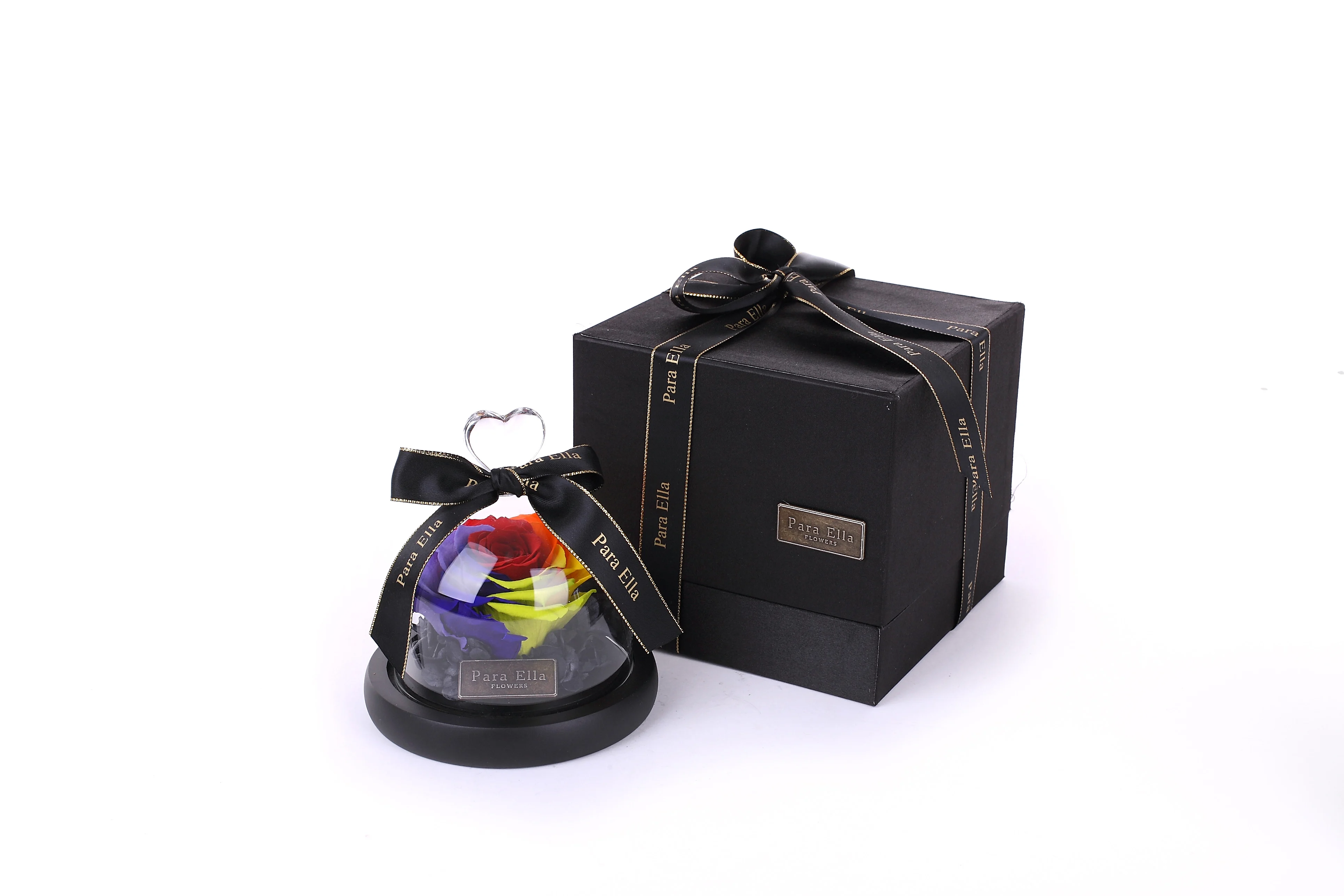 Wholesale beautiful color Heart shape preserved red roses in Glass dome