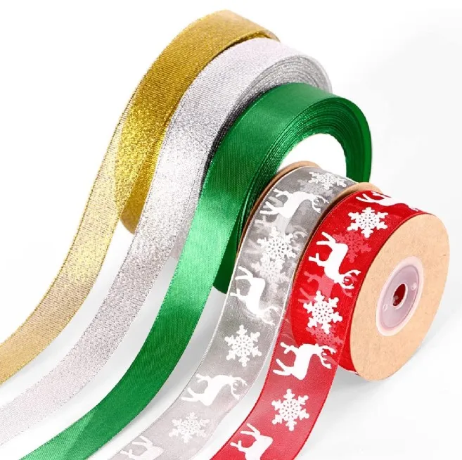 Christmas red green snowflake reindeer ribbons for Birthday New Year Christmas gifts wrapping packaging festival party supplies