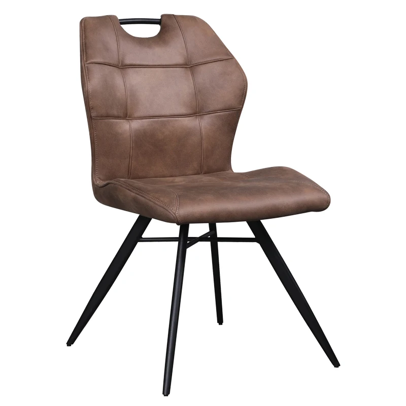 China new design brown leather tufted dining cafe chair with durable metal leg