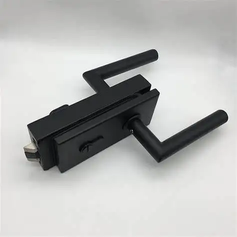 Square satin nickel office  center glass door handle set with lock G050 mechanism and movable or active handle