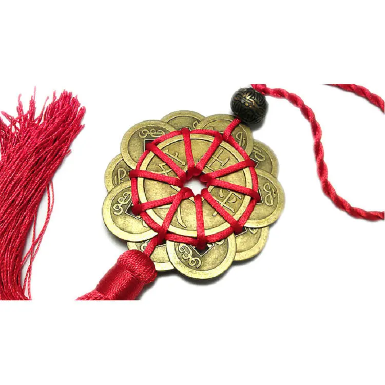 Hand-knit Chinese Knot Lucky Ancient Coins Protection Prosperity Good Fortune Figurines Feng Shui Copper Coins Home Car Decor