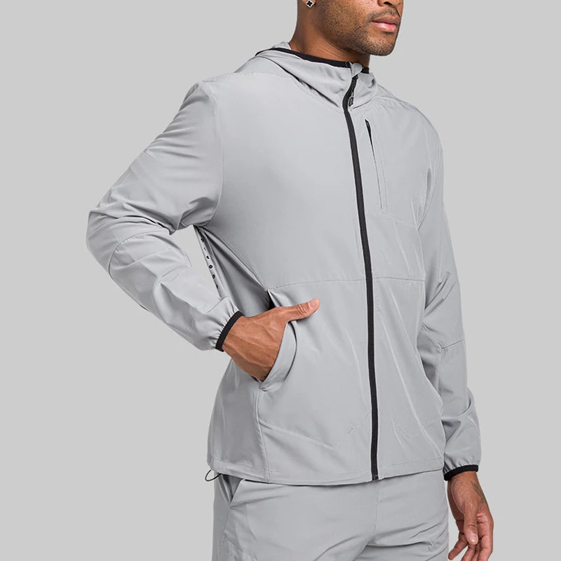 Running Outdoor Mountain Hiking Biking Lightweight Hooded Windbreaker Jacket Casual Custom Full Zipper Thin Waterproof for Men