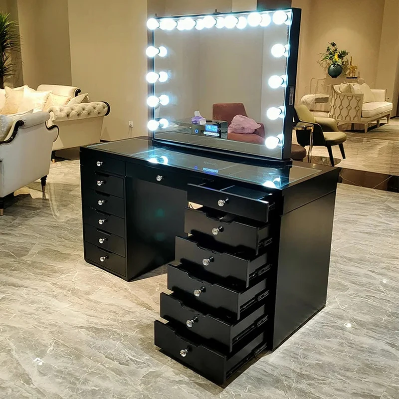 Black Vanity Chair Dresser With Mirror Vanities Luxury Led Lights Mirrored Table Princes Bedroom Smart Light White Makeup