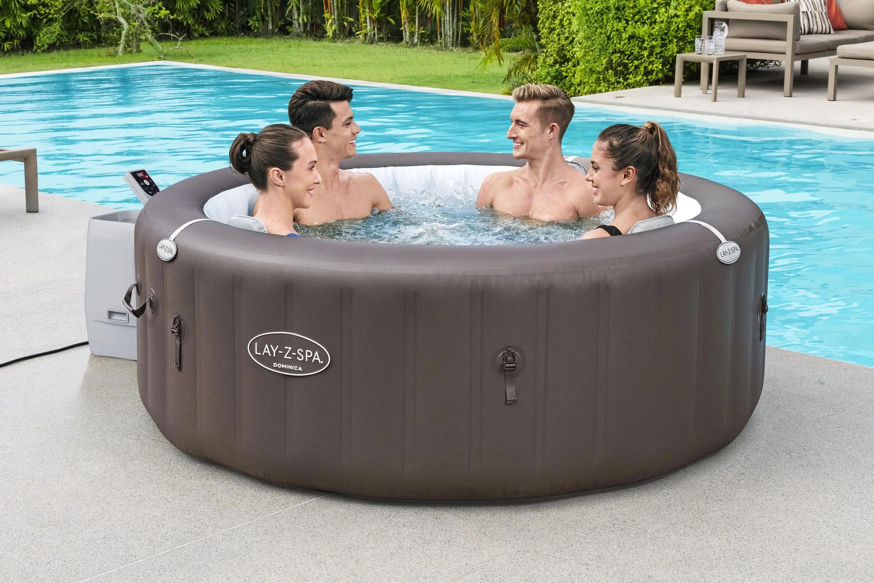 BESTWAY 6001S Lay-Z-Spa Dominica Energy-Efficient Smart Jet Inflatable Hot Tub with App Control 4-6 person