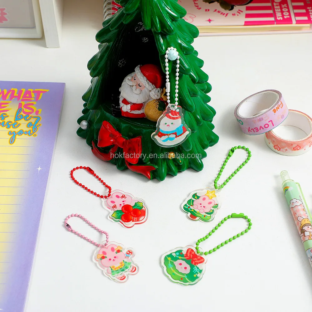 Cartoon Christmas acrylic pendant girl cute keychain pendant student headphone cover bag bear pendant