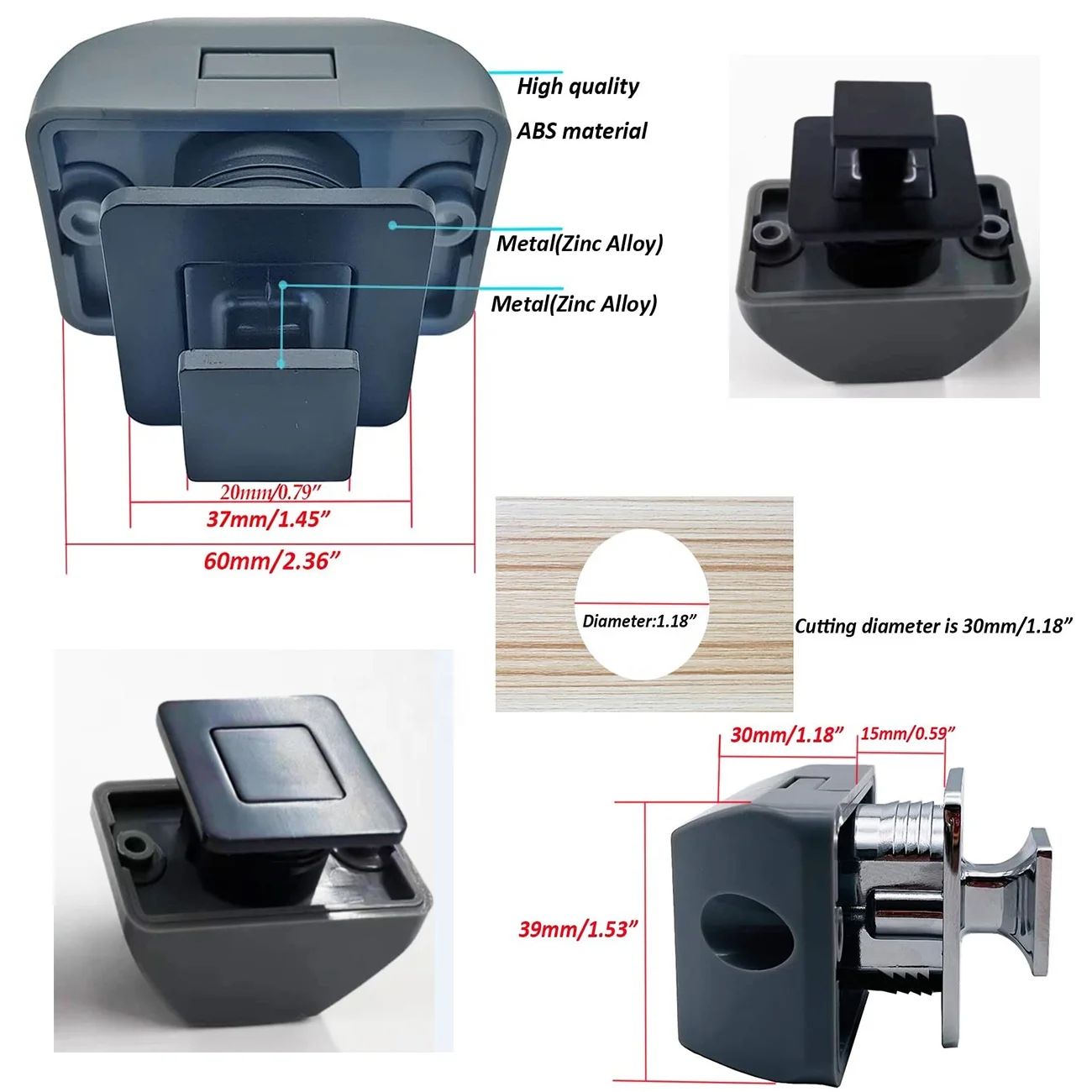 Metal Push Button Latch Square Push Lock Marine Latch for Boats Yachts Motorhome Caravan RV Campers Cabinet and Cupboard