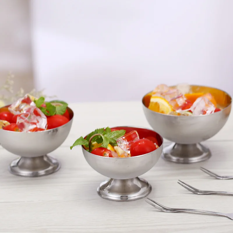 Stainless Steel Glass Ice Cream Bowl Metal Pudding Cups Salad Dessert Holder Diy Ice Cream Parfait Snack Fruit Candy Container