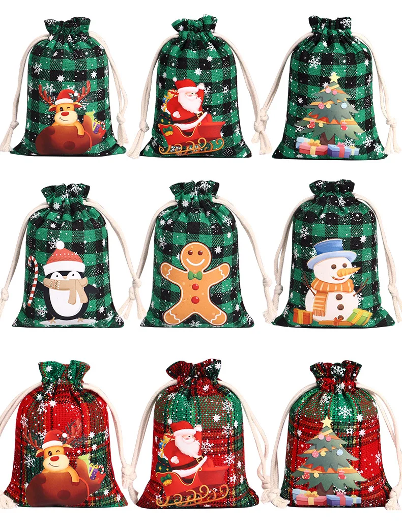 Eco custom logo Beautiful Drawstring small cloth bag Santa Storage Sacks Christmas Gift Candy Bag