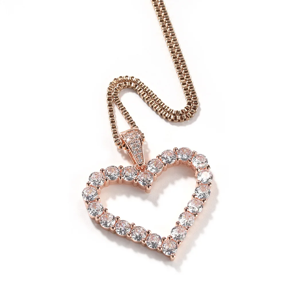 Hot selling hip-hop diamond heart-shaped pendant necklace ins niche design hollow love fashion all-match pendant wholesale
