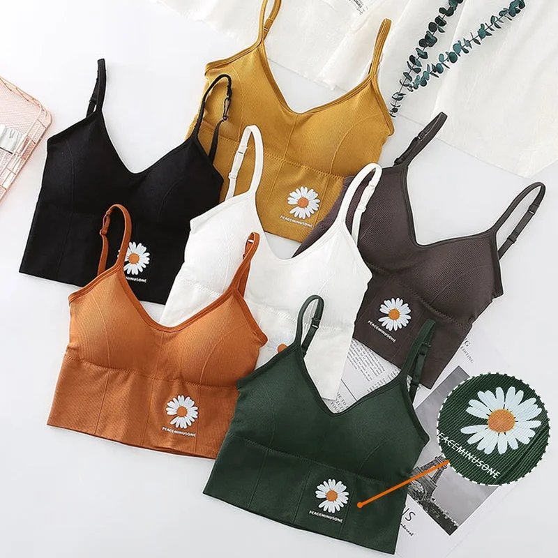 
Hot Sales Young Girl Flower print Thin Crop Top Push Up Lingerie Removable Wire Free Sports Yoga Bras 