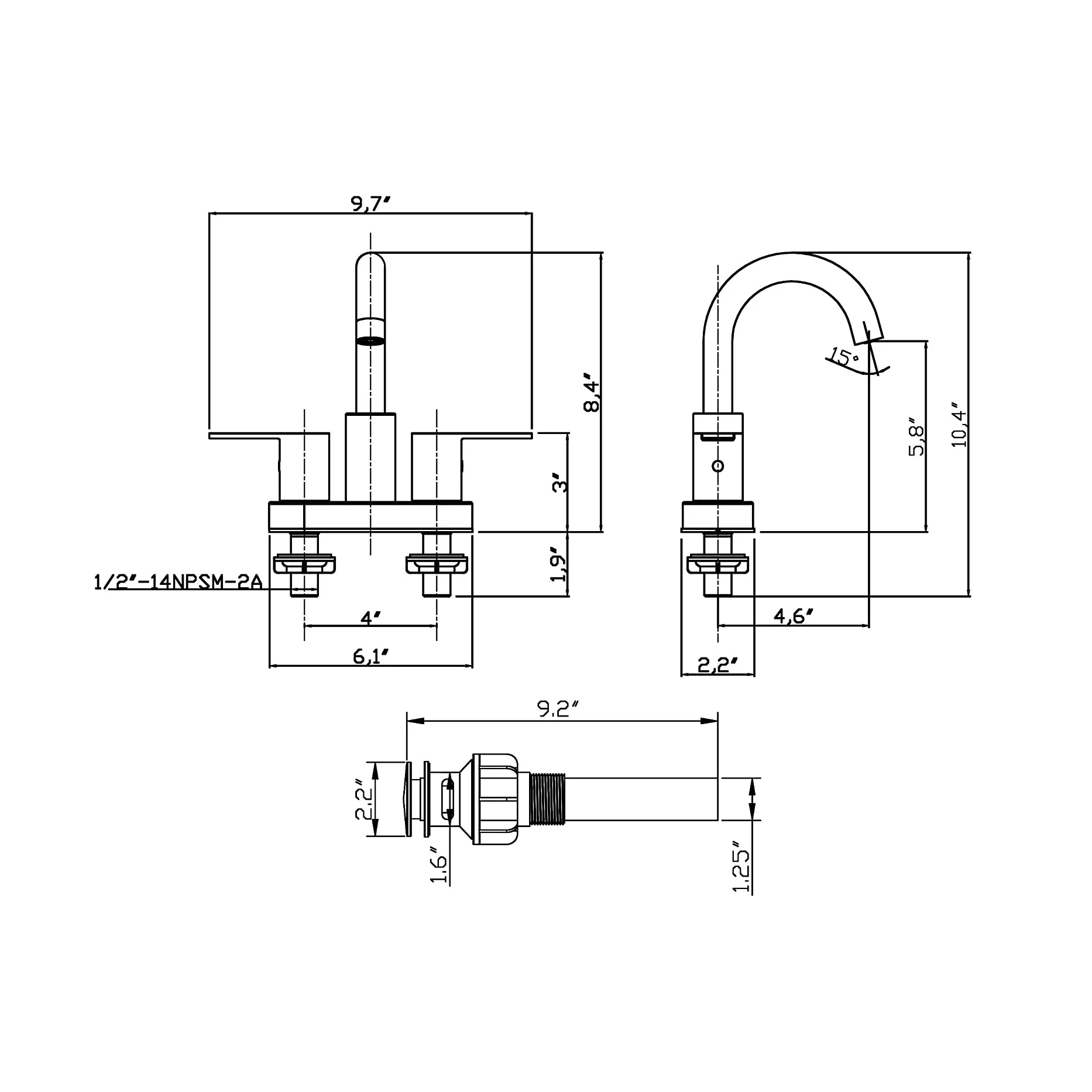 American Zinc-alloy 4 inches  Basin faucet set with cold and heat function switching