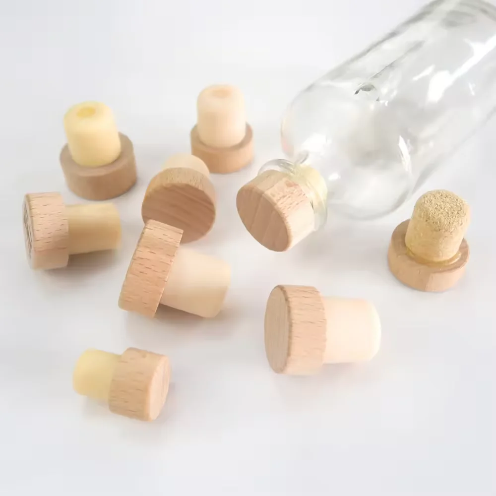 Custom wooden bar top wine cork wooden stopper laser engraved t shaped synthetic plastic cork