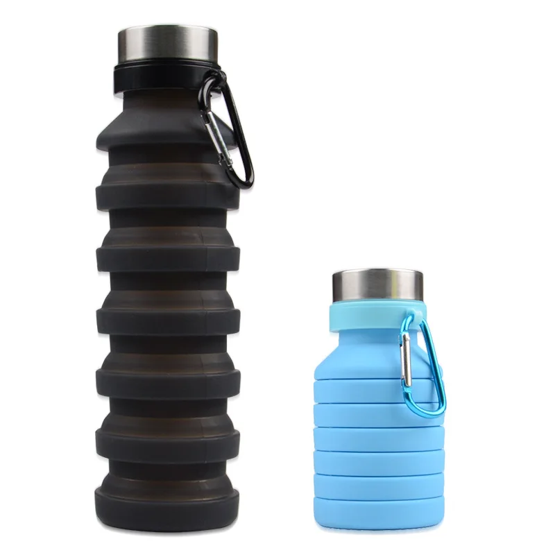 Customized Logo ECO BPA Free Foldable Sports Drinking Silicone Collapsible Water Bottle