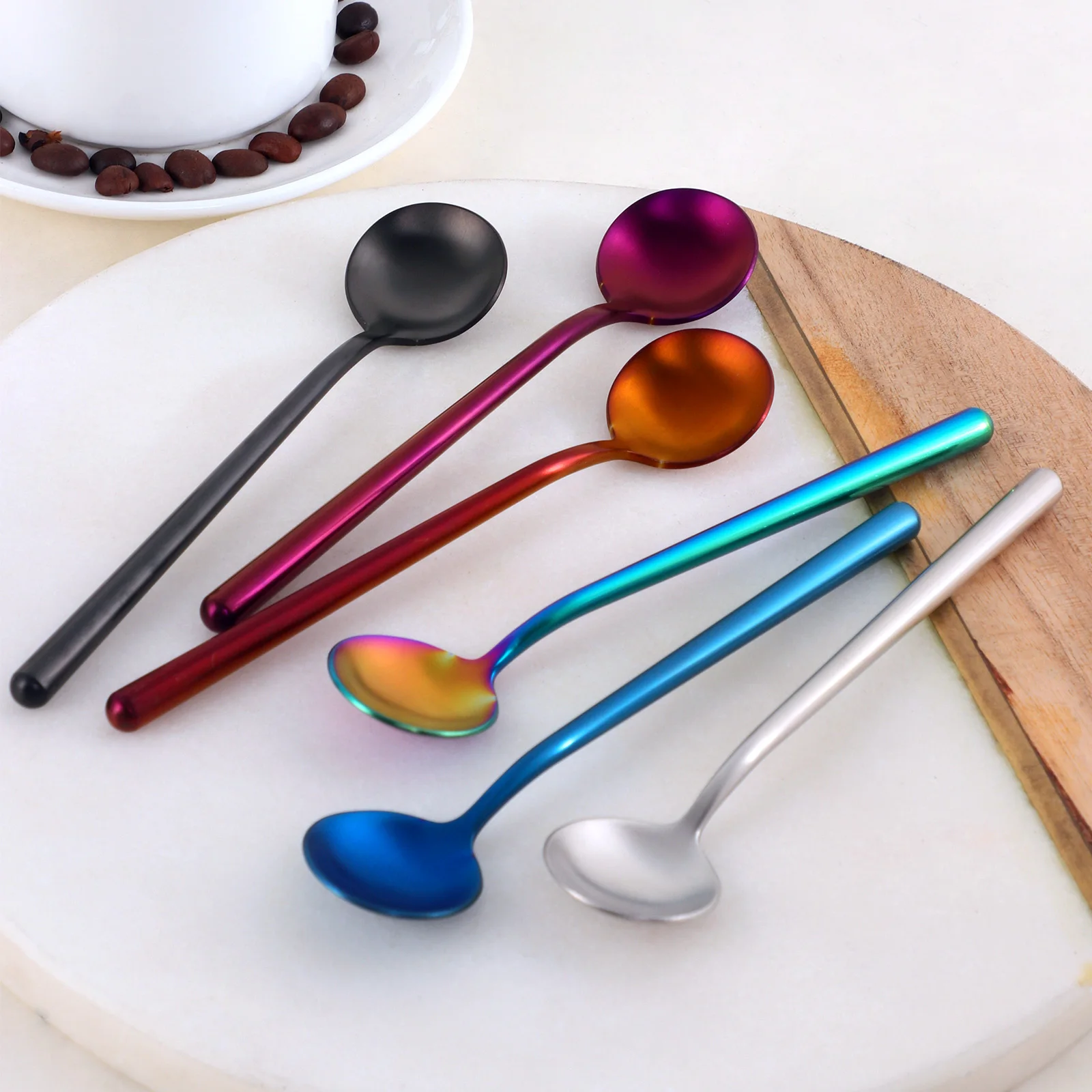 Eco-friendly Titanium Plating 304 Stainless Steel Matte Round Handle Gold Teaspoon Coffee Spoon