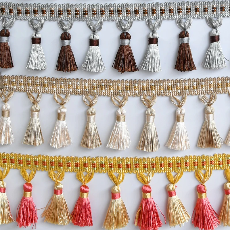 European-style full hanging curtain lace binding High Quality Decorative Fancy Oxford Beads Tassel Curtain Fringe Trims For Home