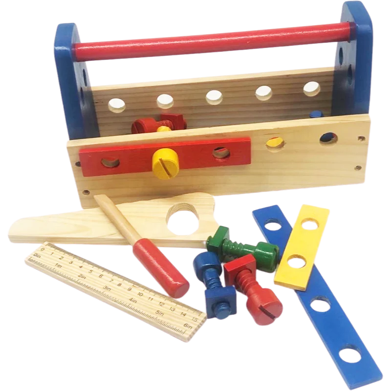Wholesale Predend Toy Play Carpentry Construction Toy Kids Wooden Tool Box Wooden DIY Construction Toolbox Toys