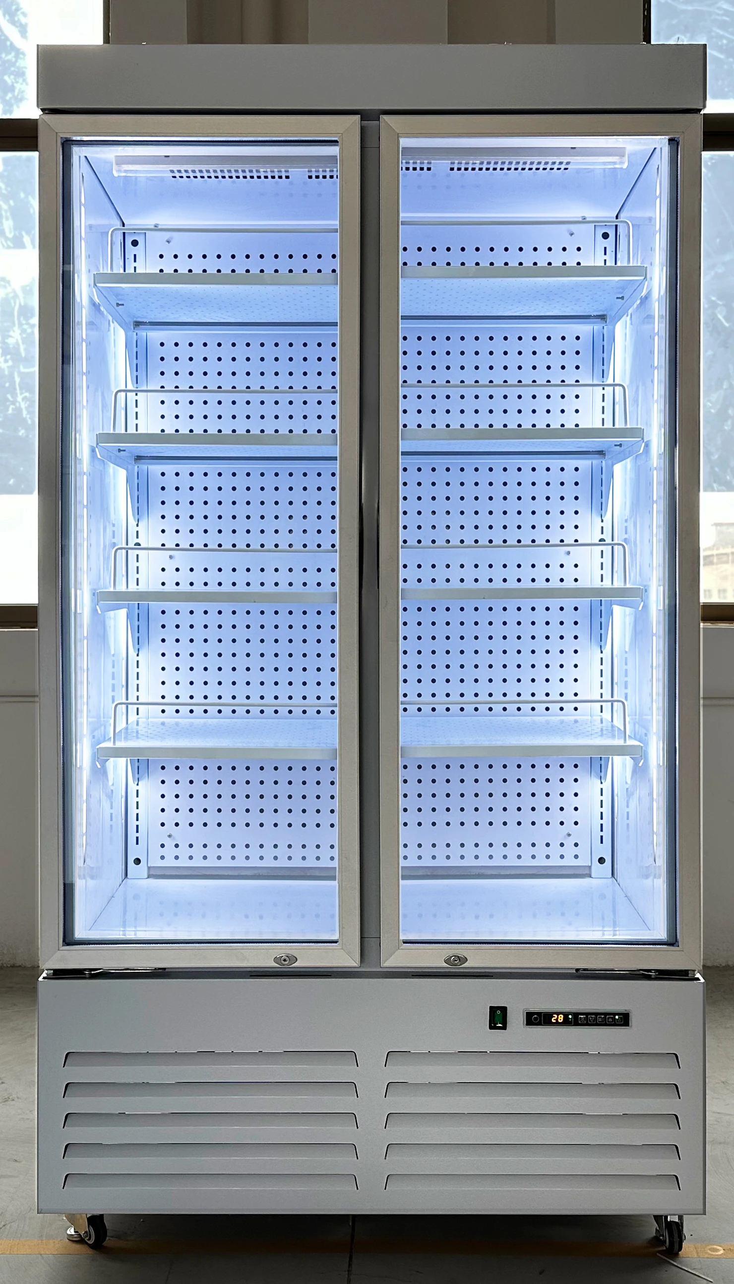 Commercial Doble Door Ice Cream Refrigerator Flat Glass Door Cooler Wholesale Freezar For Supermarket Equipment