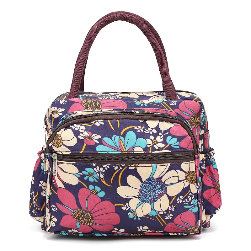 Hot sale waterproof hand bags women food bag printing travel totes fruit packs lunch bag for girls on work or school student