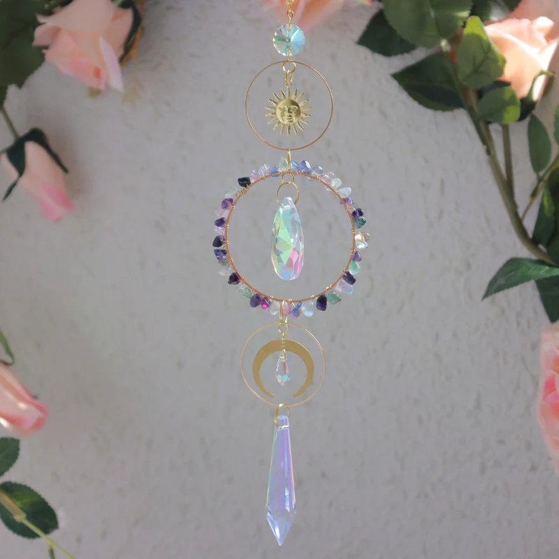 hot sale suncatchers window sun catcher moon sun crystal car hanging   prism  rainbow prism