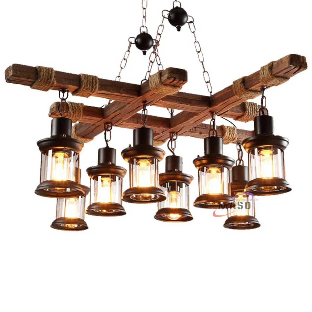 led lights kitchen chandelier retro pendant lamp indoor home decoration in wood design