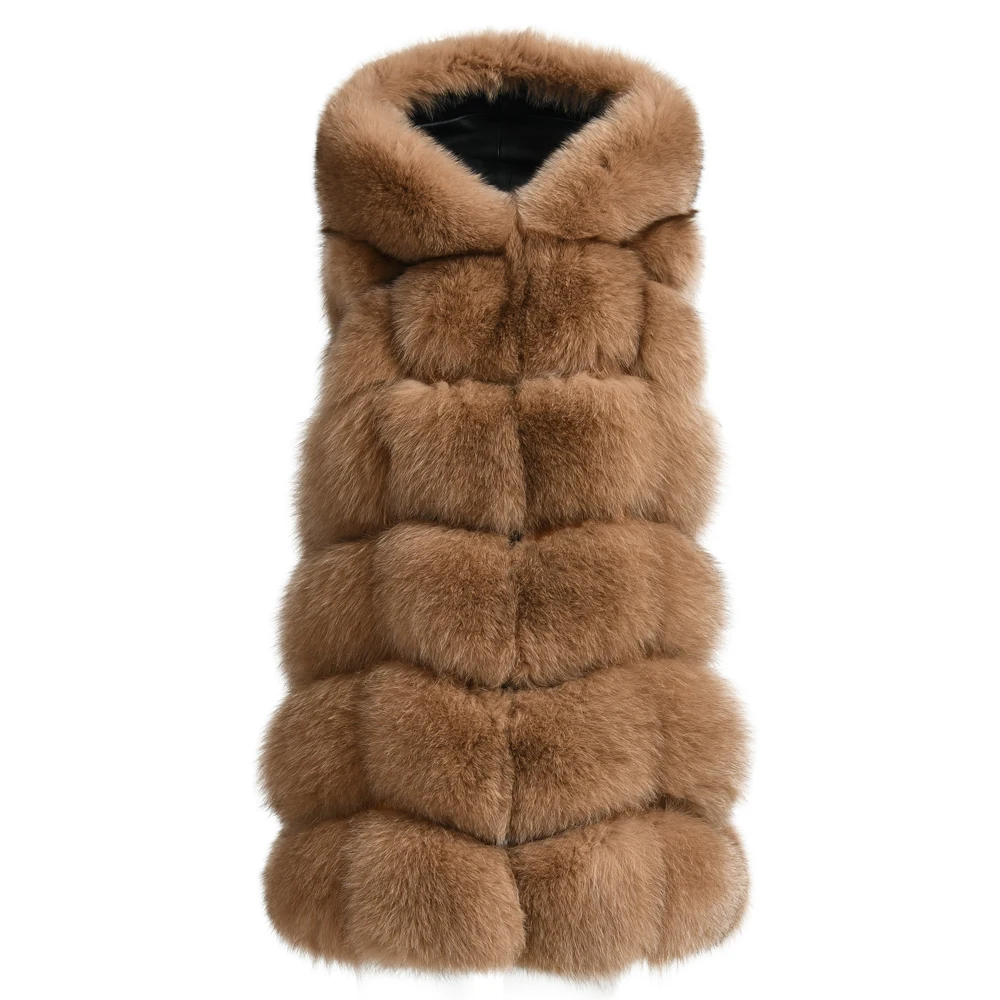 Winter Wholesale New Arrival Warm Thick Long Hooded Genuine Fox Fur Gilet Custom Color Fashion Women Real Fox Fur Vest