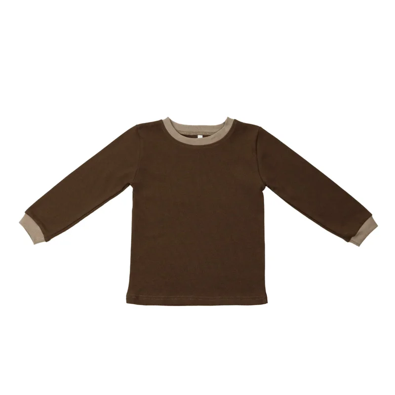 
Brown Organic Knitted Hot Sale High Quality Wholesale Long Sleeve Baby T-shirt 