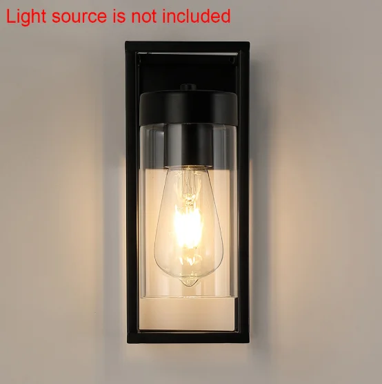 modern aluminum black single box waterproof garden porch E27 outdoor exterior wall lantern light