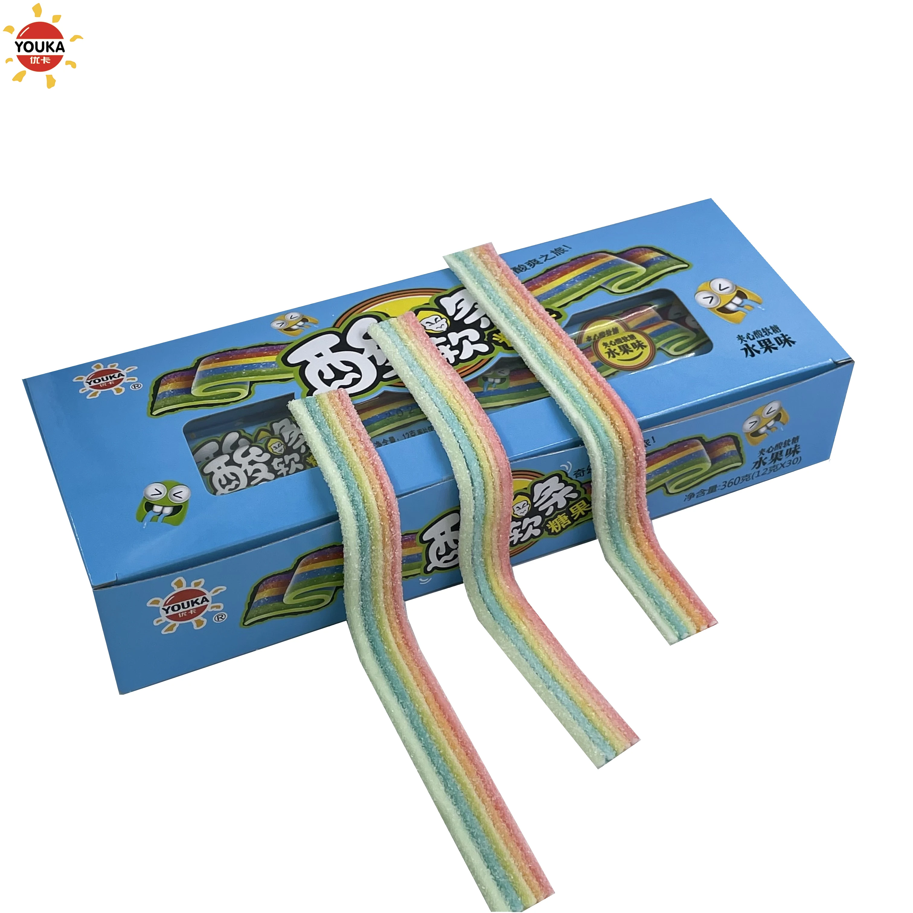 12g Sour Rainbow Belts Super Sour Fruit Candy Gummy Belts Halal Candy