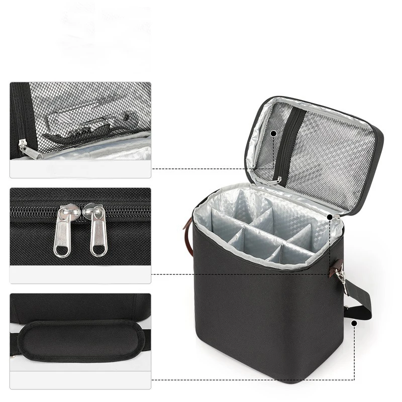 Custom 6 Bottles Personalized Carrier Tote Bag Insulated Padded Camping Mutiuse Portable Reusable Ice Wine Cooler Bag