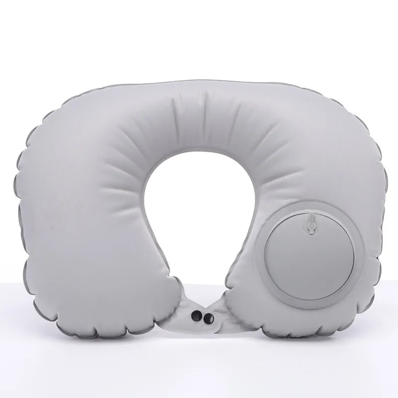 New Fashion Design Air Filled Tpu U Shape Foldable  Auto Press Pump Inflatable Travel Press Type Neck Pillow