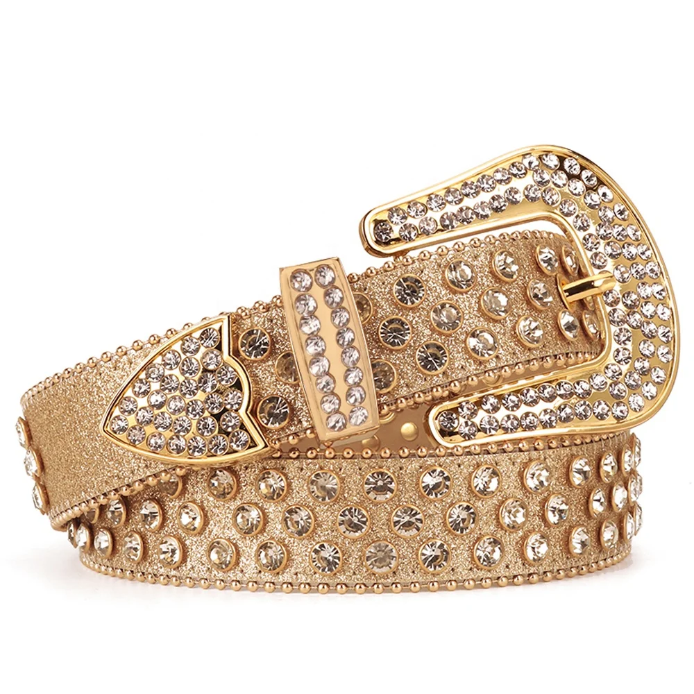 TENGMEI Bling Bling Designer Western Rhinestone Belts For Women Diamond Shinning Belt Gold Cowgirl Crystal Belts For Jeans