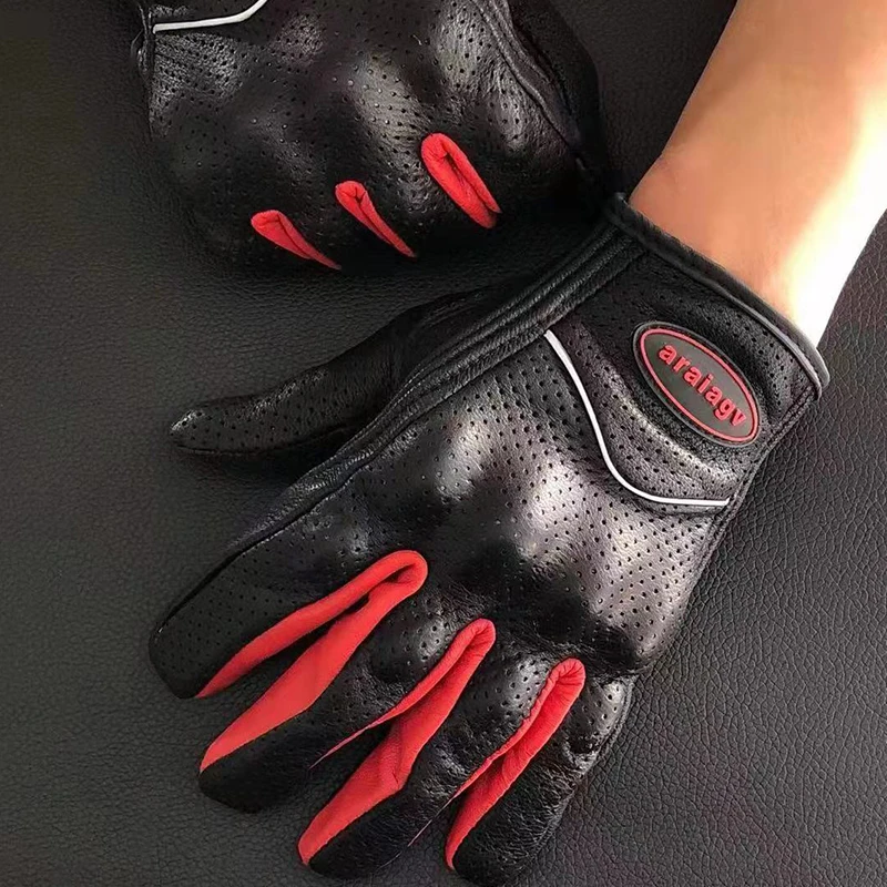 High Quality Men Fashion 100% Goat Leather Biker Motorcycle Gloves