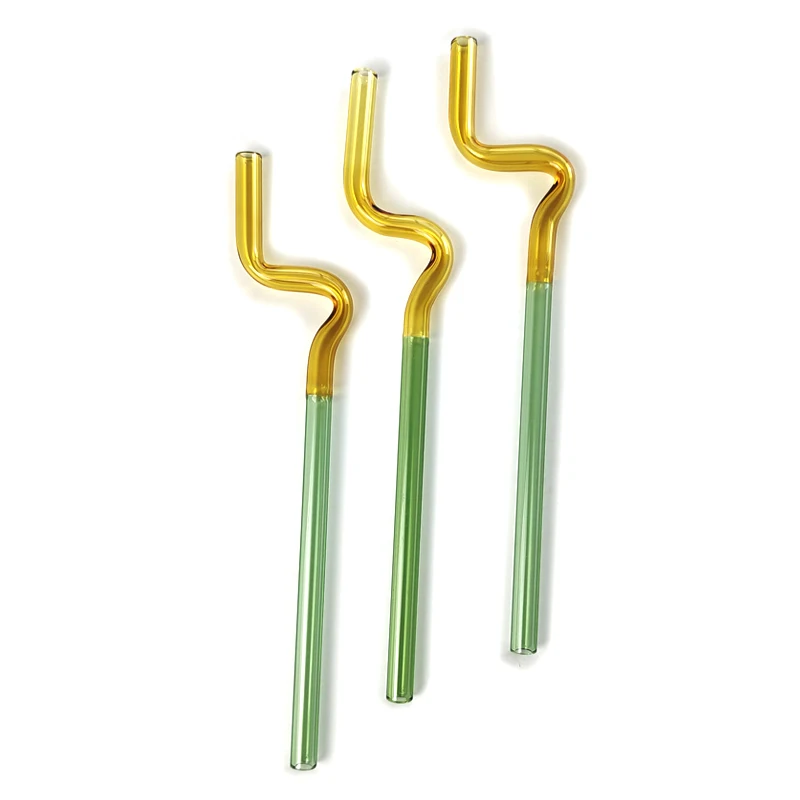 200mm reusable blue drinking glass pipette 8mm diameter Shaped art glass straw