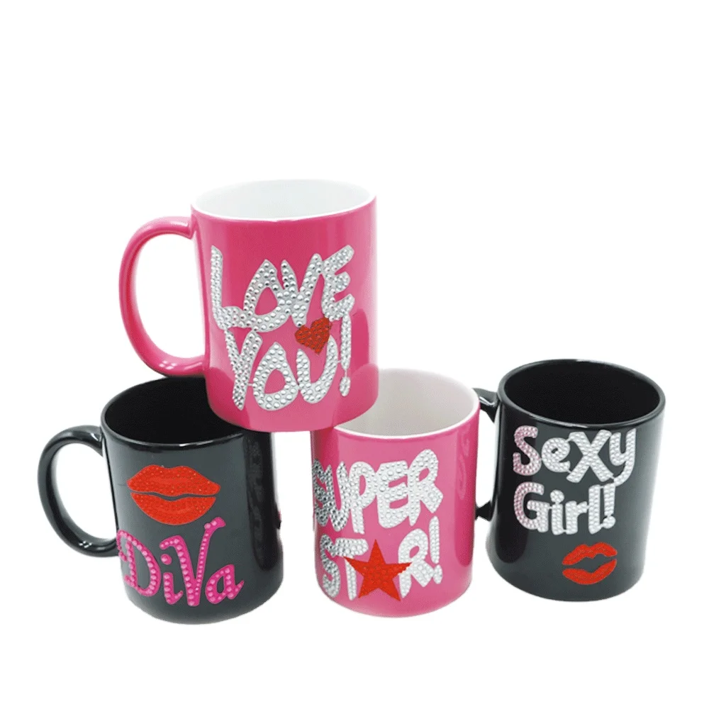 11 oz round colorful sublimation ceramic mug with diamond shiny decoration