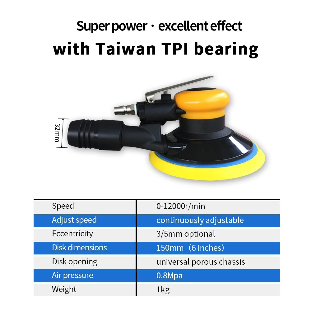 OLYM Factory OEM 6 inch 150mm vibrating dustless random orbital sander sanding machine polisher air pneumatic sanders