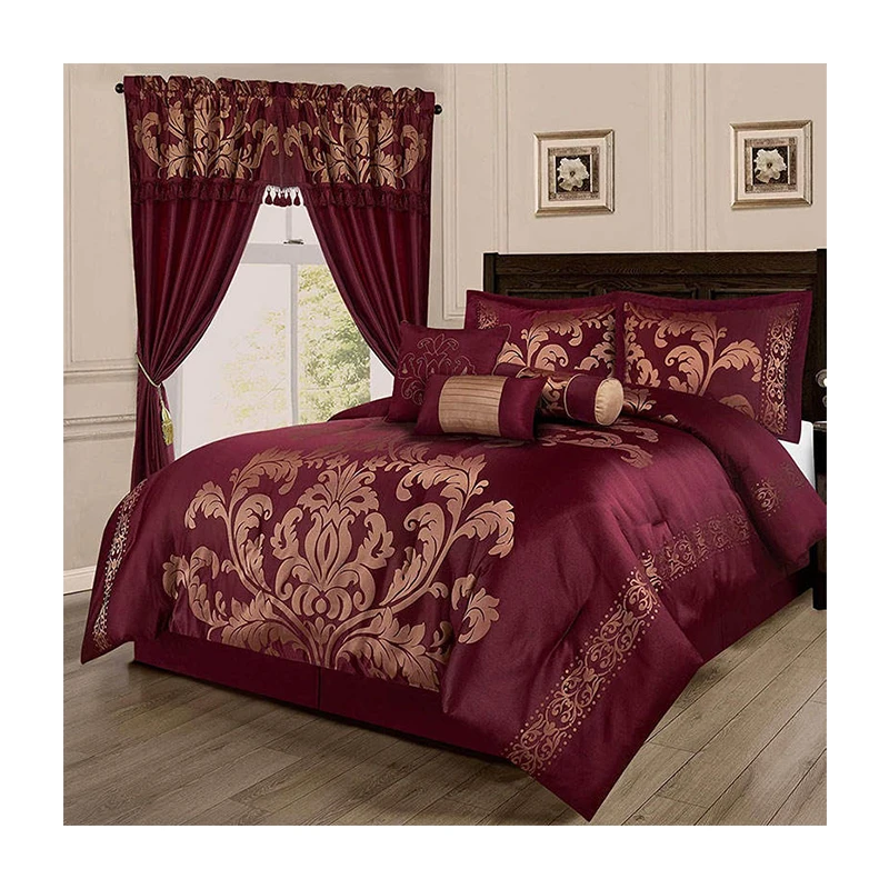 Wholesale Customized Microfiber 7 Pieces King Size Soft European Style Floral Printed Solid Bedding Comforter Sets