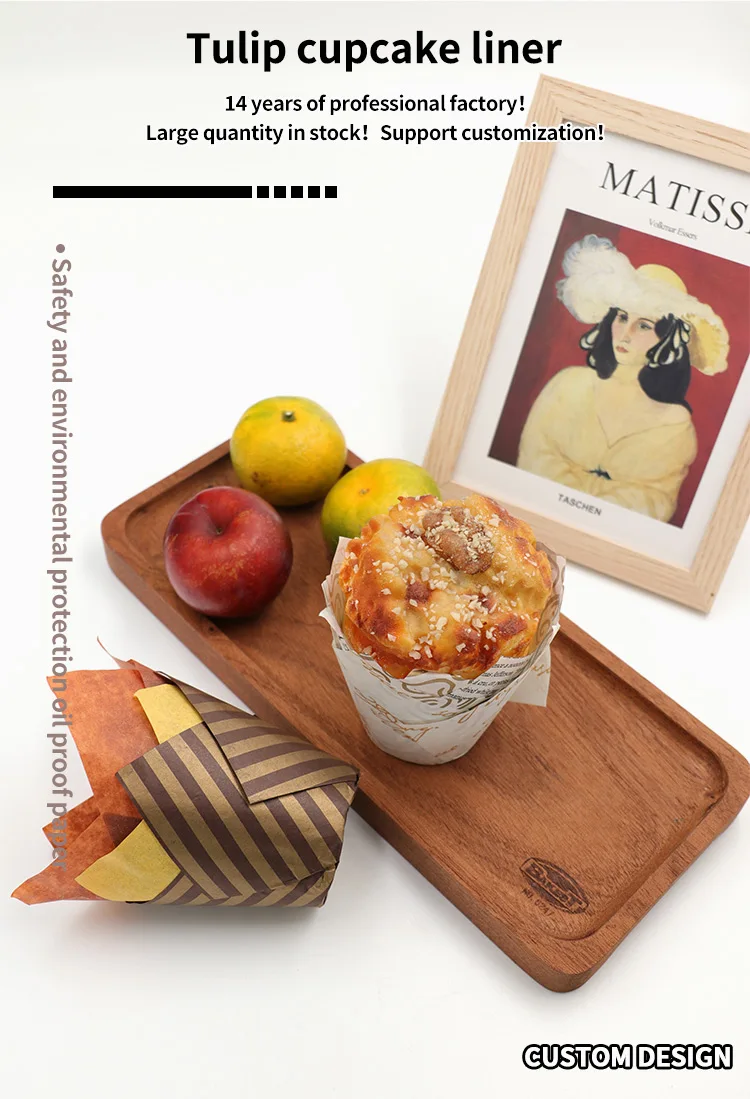 Muffin Gold Corrugaresd Baking Cupcakes Cup Tulip Paper Tray  Cases  Emballage  Boite Wholesale Custom Printed Papier Cup Moulds