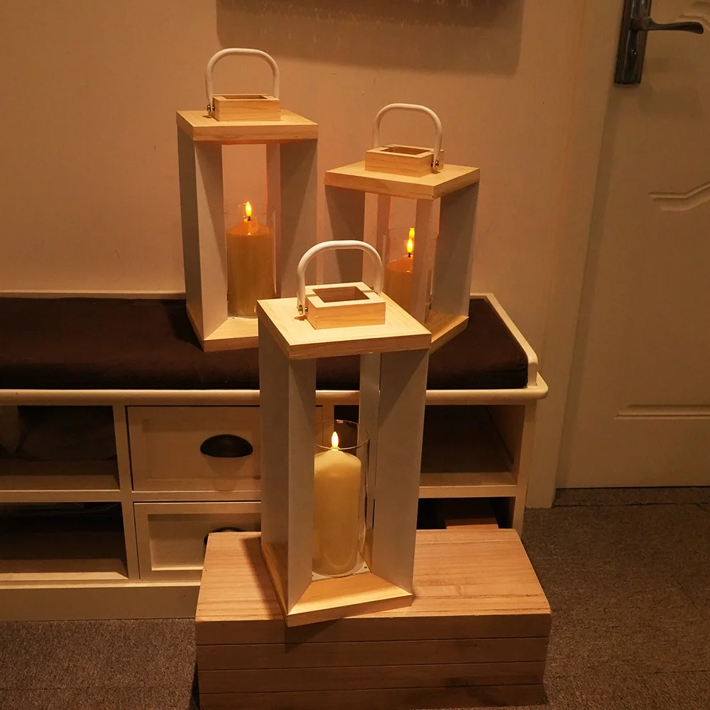 Foryoudecor Scandinavian 3 sizes wooden lanterns elegant white metal modern candle lantern for every season decoration