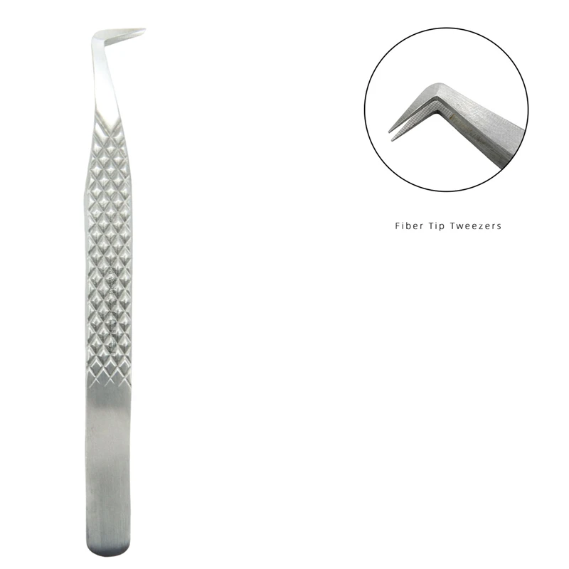 Private Label Stainless Steel Fiber Tip Lash Tweezer Custom Logo Volume Fanning Eyelash Extension Tweezers