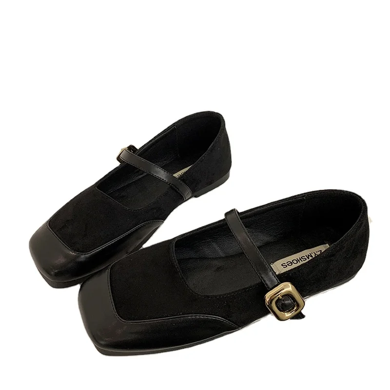 2024 New Hot Selling Womens Leather Shoes Flat Bottom Evening Style Single Shoes Square Head Soft Sole Soft Face Mary Jane Shoes