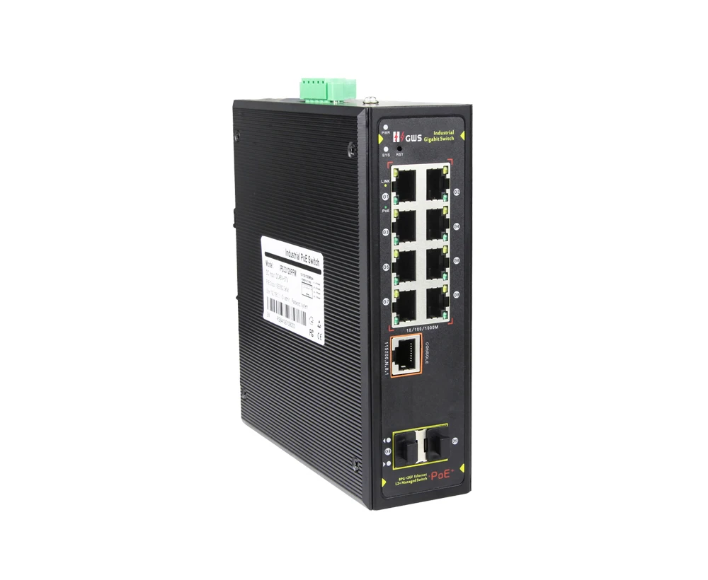 10-port Gigabit Managed Industrial PoE Switch GWS-IPS33010PFM 8 RJ45 ports and 2 uplink SFP fiber ports for IP cameras