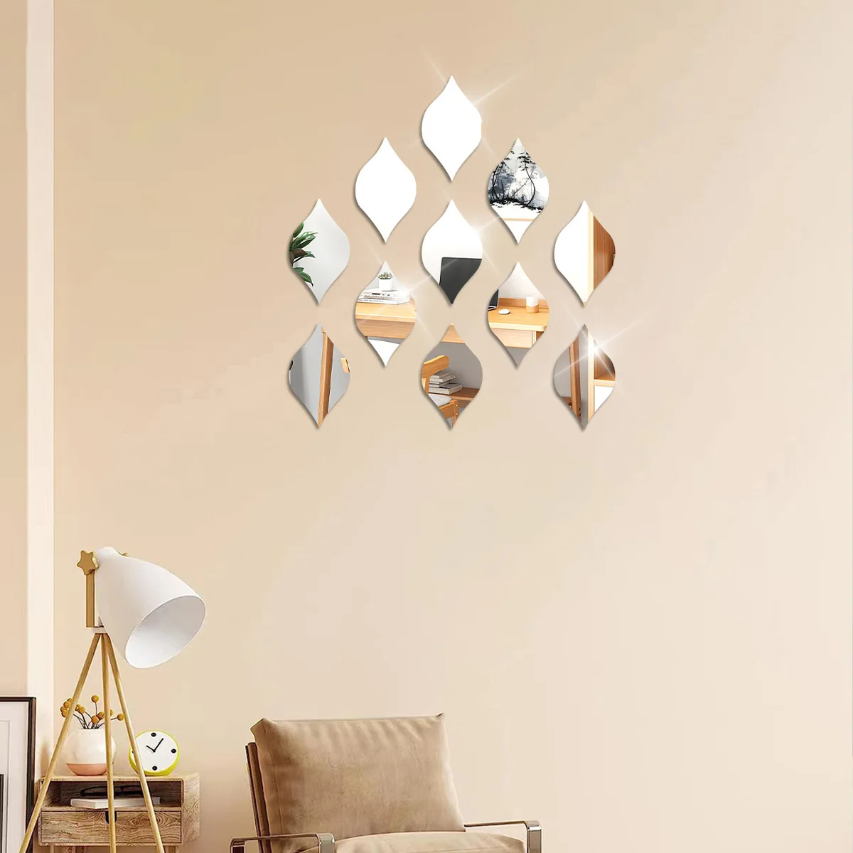 6 Pieces of Acrylic Water Drops Three-Dimensional Mirror Wall Stickers Set of Self-Adhesive Background Wall Creative Decoration