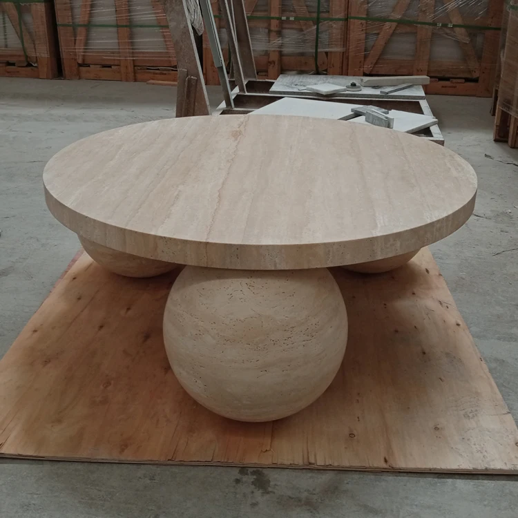 Новый современный модный дизайн матовый мраморный журнальный столик из травертина каменный Сферический стол для