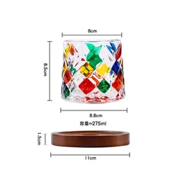 Colorful hand painted creative rotating glass beer mug transparent for premium bar drinking glass with wooden base and color box