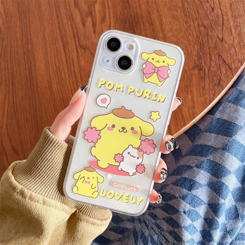 Чехол для телефона Kawaii Sanlio Kuromi Iphone 15 Plus противоударный Прозрачный чехол