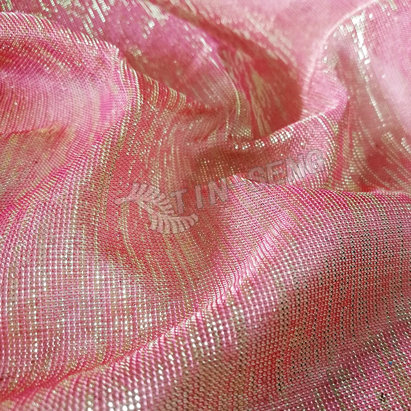 Coral Poly Knit Mesh Fabric with Silver lurex