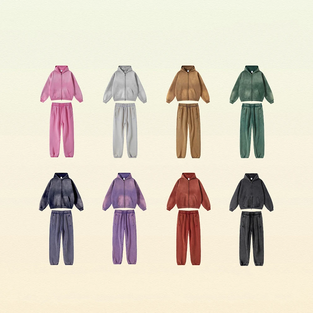 Yingling custom Sun faded Zip Hoodie distressed cotton fleece vintage stone wash Sun faded full zip up hoodie men no string