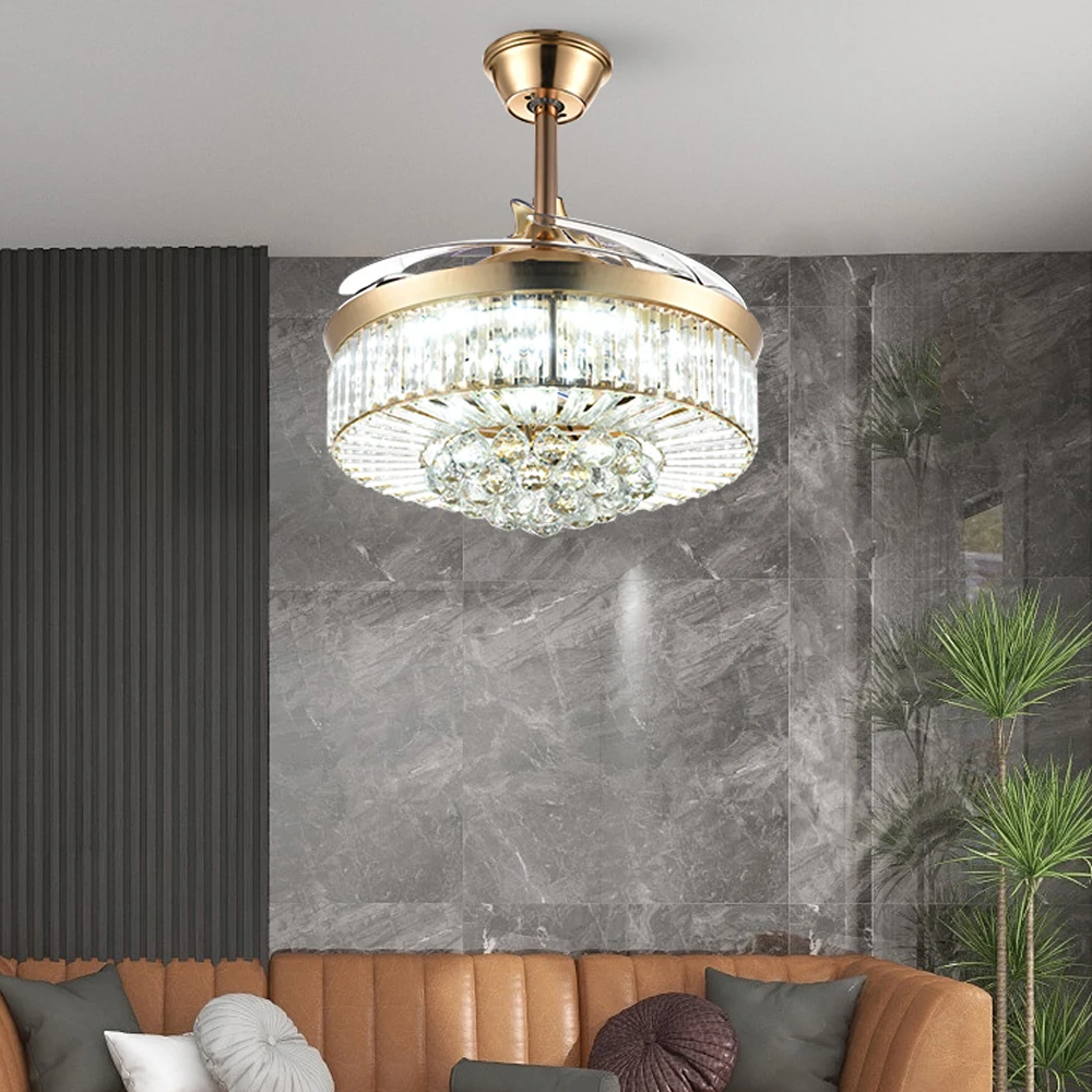 Golden Light Smart Room Control Public Nordic And Lamp Fans Toilet Large Chandelier Ceiling Fan Luxury