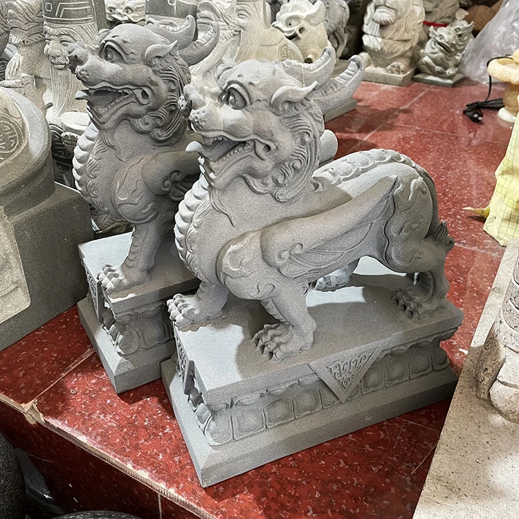Chinese Hot Sale Jade Granite Stone Pi Xiu Fengshui Carving Animal Kirin Unicorn Kylin Statue Pixiu Sculpture